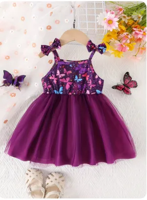 New Summer Cute Girl Bow Halter Dress Baby Baby Net Purple Bow Pattern Pompadour Skirt Cool Cute Fashion Princess Dress Sz 2-3 Years!