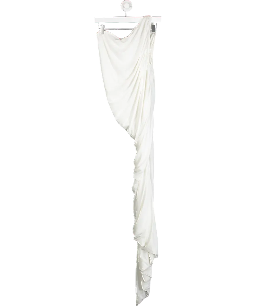 Norma Kamali White Diana One Shoulder Ruched Dress UK L
