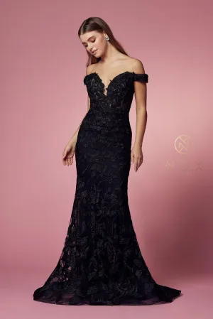 Nox Anabel C439 Off The Shoulder Boho Inspired Lace Mermaid Gown