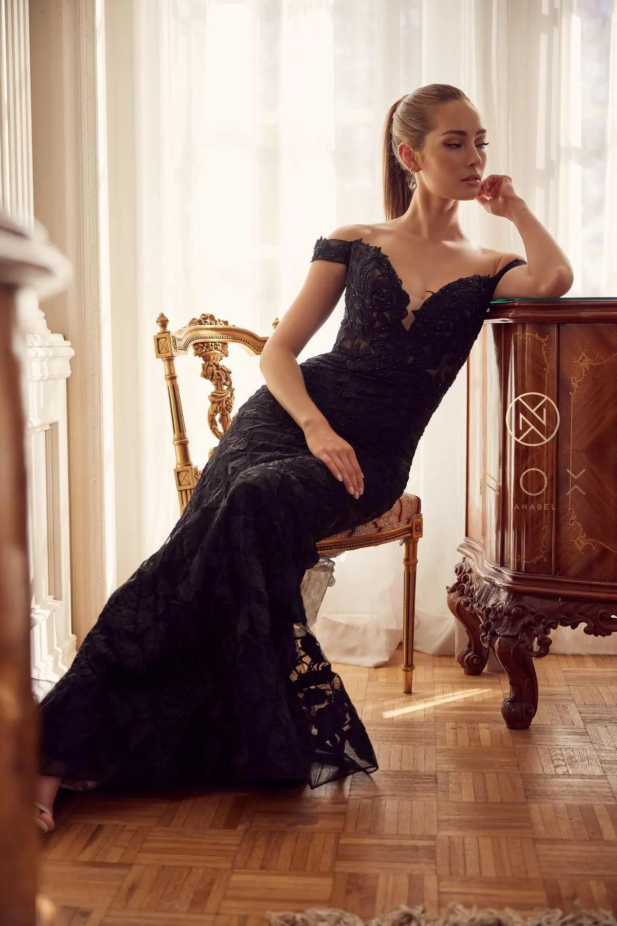 Nox Anabel C439 Off The Shoulder Boho Inspired Lace Mermaid Gown