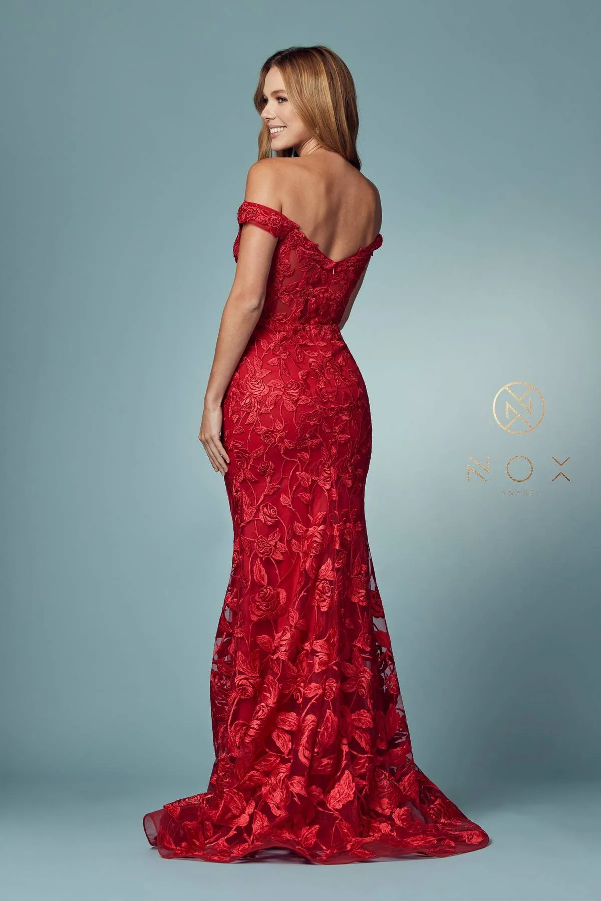 Nox Anabel C439 Off The Shoulder Boho Inspired Lace Mermaid Gown