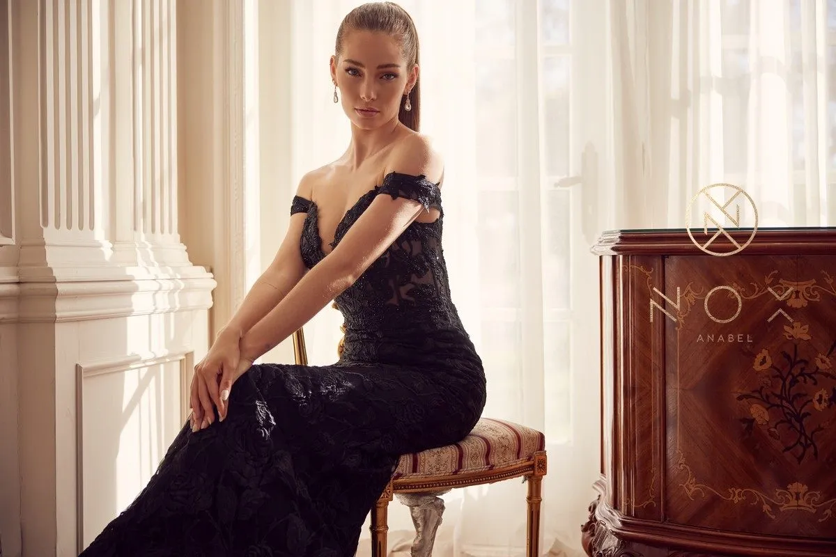 Nox Anabel C439 Off The Shoulder Boho Inspired Lace Mermaid Gown