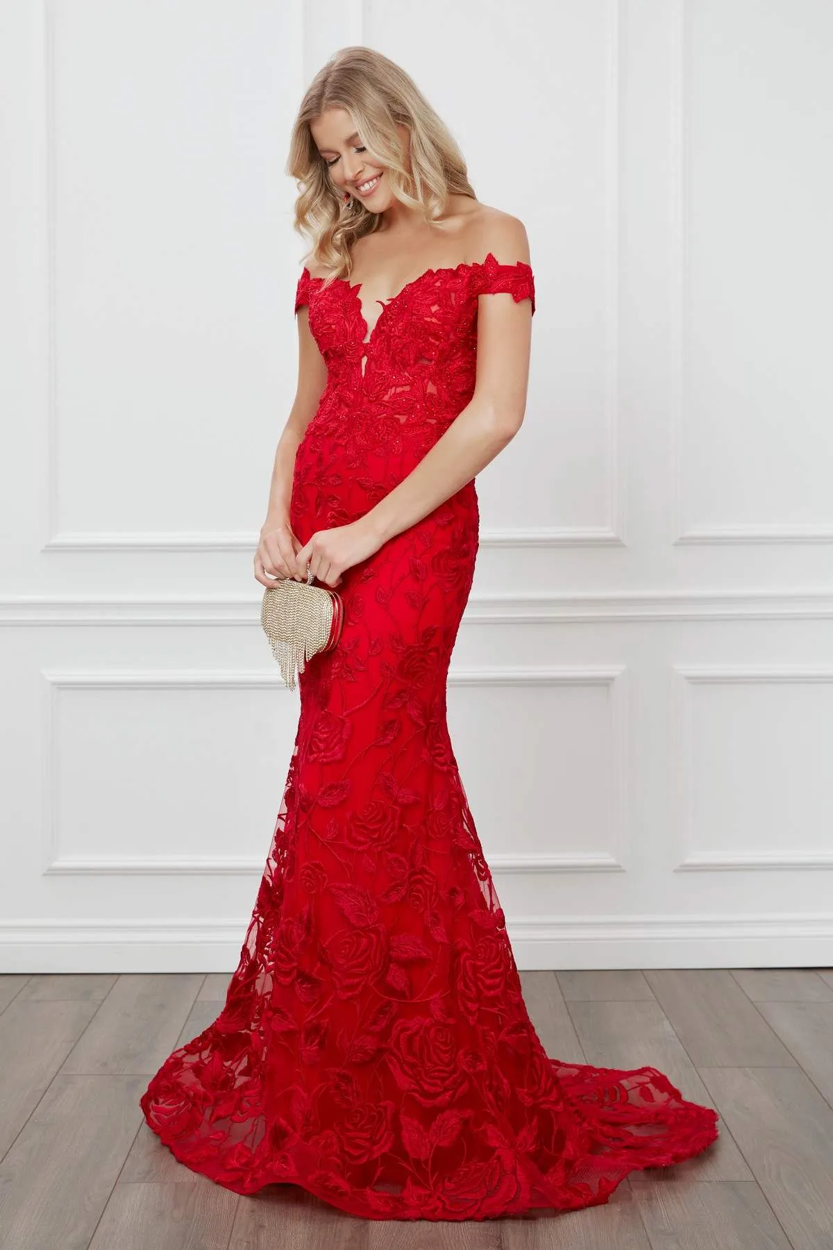 Nox Anabel C439 Off The Shoulder Boho Inspired Lace Mermaid Gown