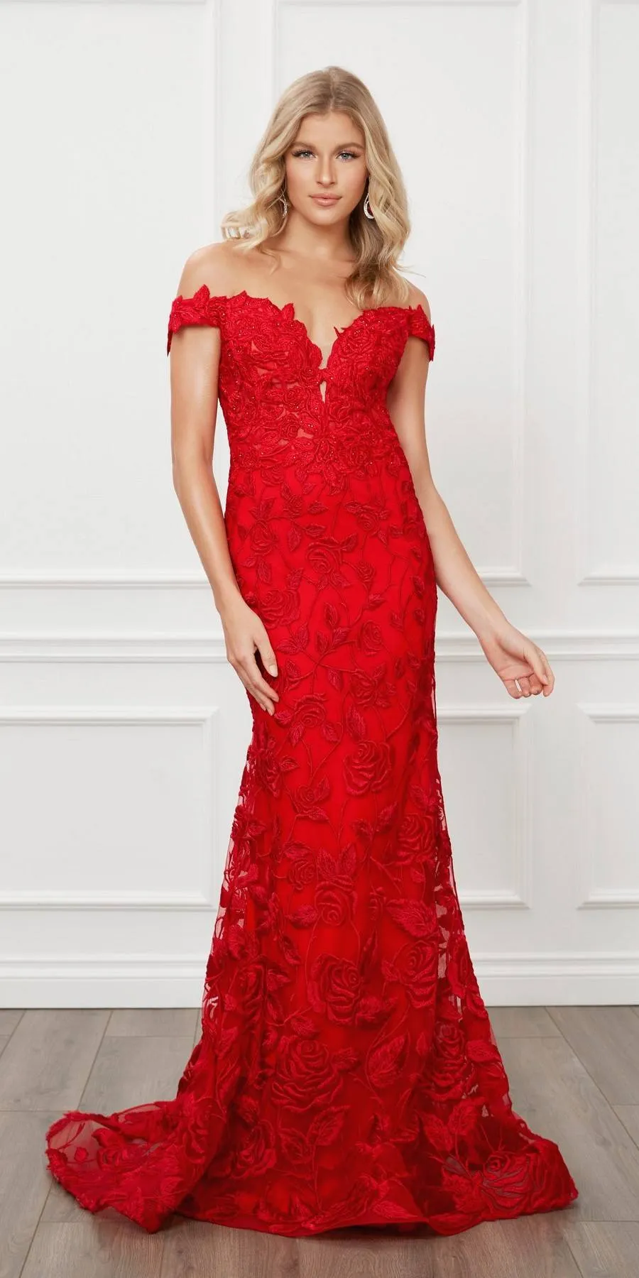 Nox Anabel C439 Off The Shoulder Boho Inspired Lace Mermaid Gown
