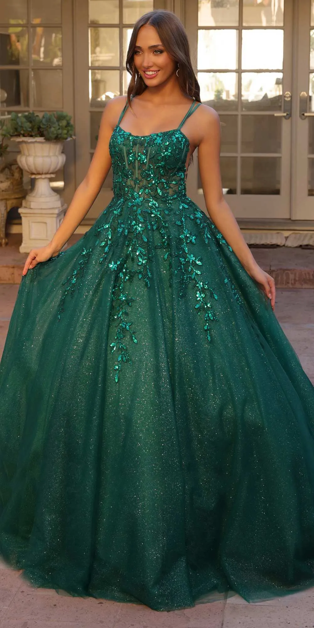 Nox Anabel H1271 Long Scoop Neckline Glitter Tulle A-Line Ballgown