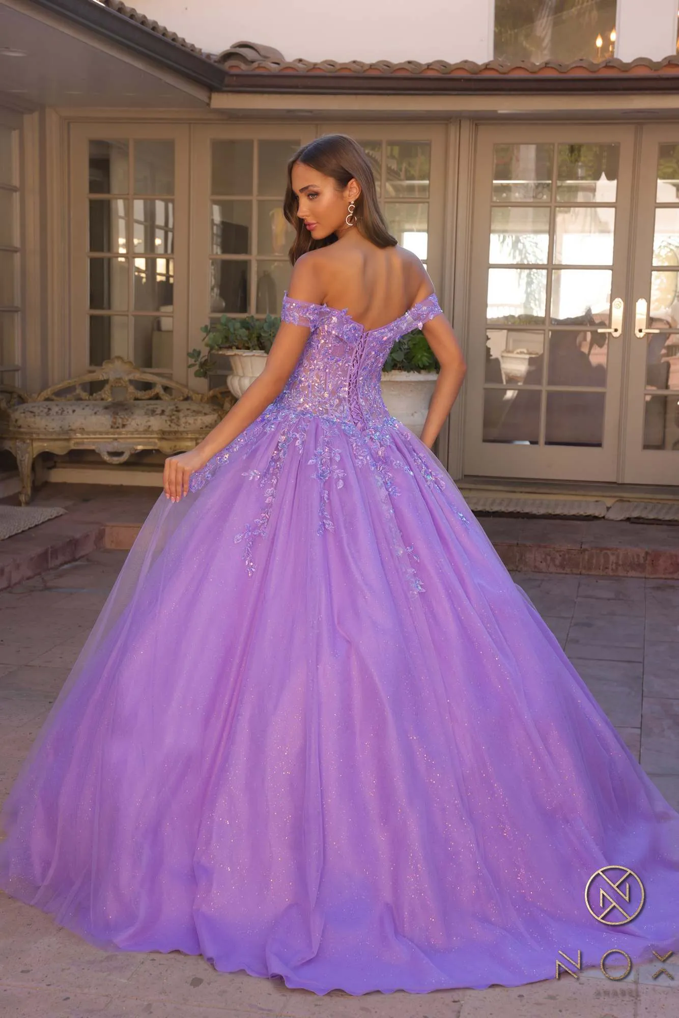 Nox Anabel H1349 Poofy Long Quinceanera Off the Shoulder Ballgown