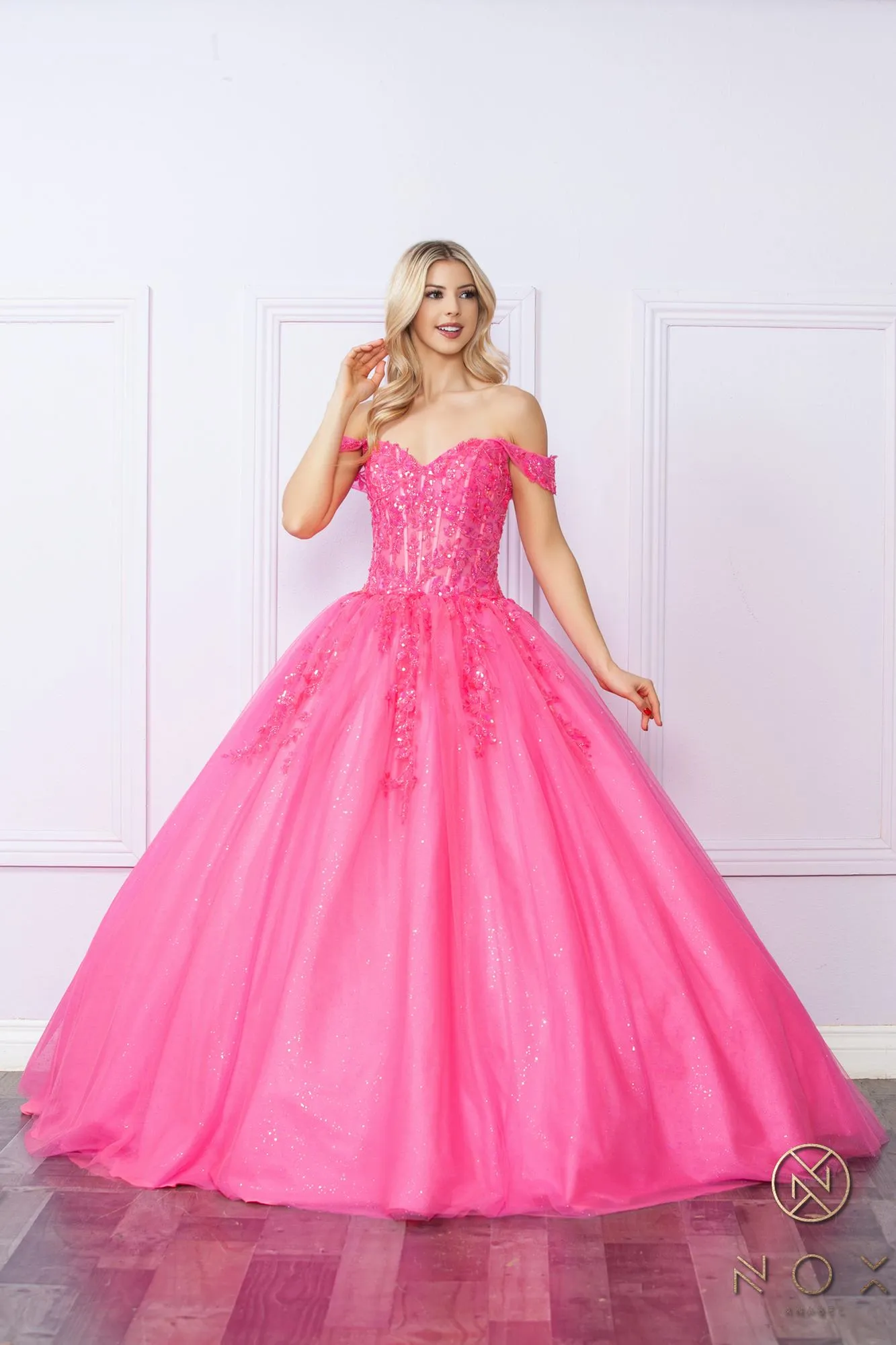 Nox Anabel H1349 Poofy Long Quinceanera Off the Shoulder Ballgown