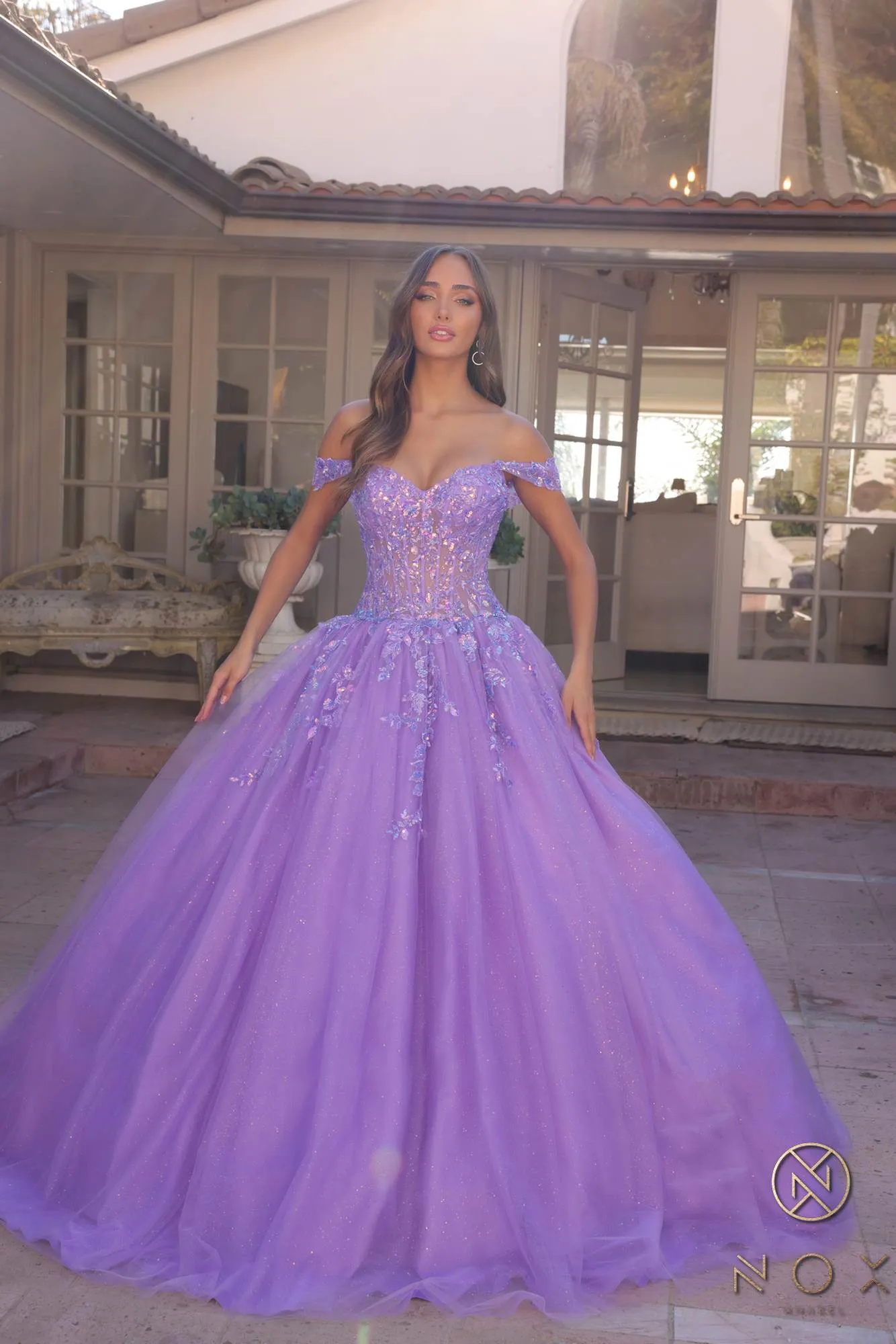 Nox Anabel H1349 Poofy Long Quinceanera Off the Shoulder Ballgown