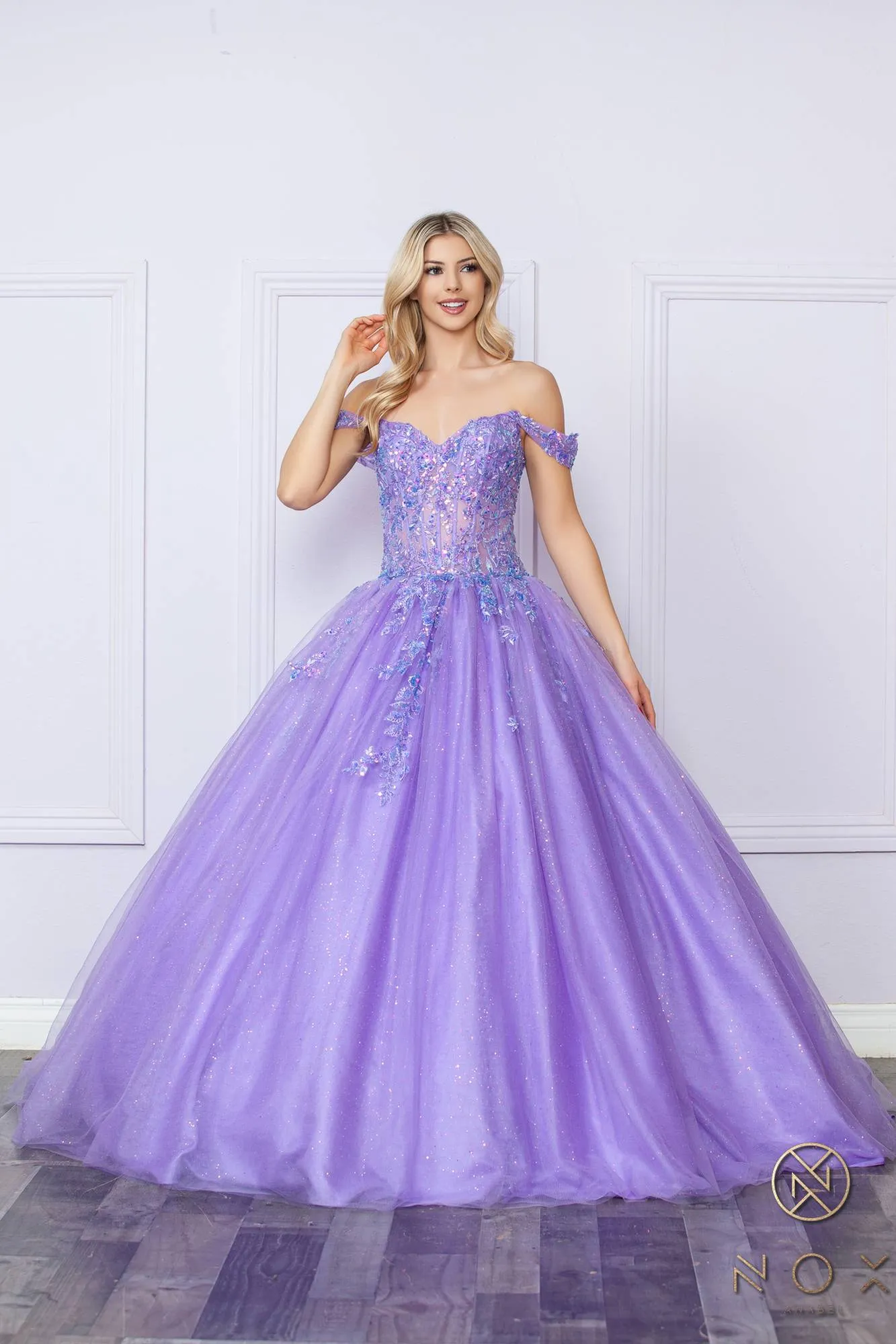 Nox Anabel H1349 Poofy Long Quinceanera Off the Shoulder Ballgown