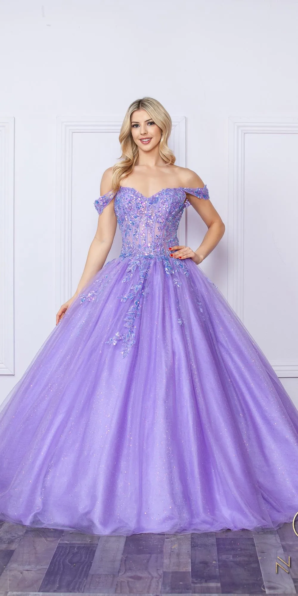 Nox Anabel H1349 Poofy Long Quinceanera Off the Shoulder Ballgown