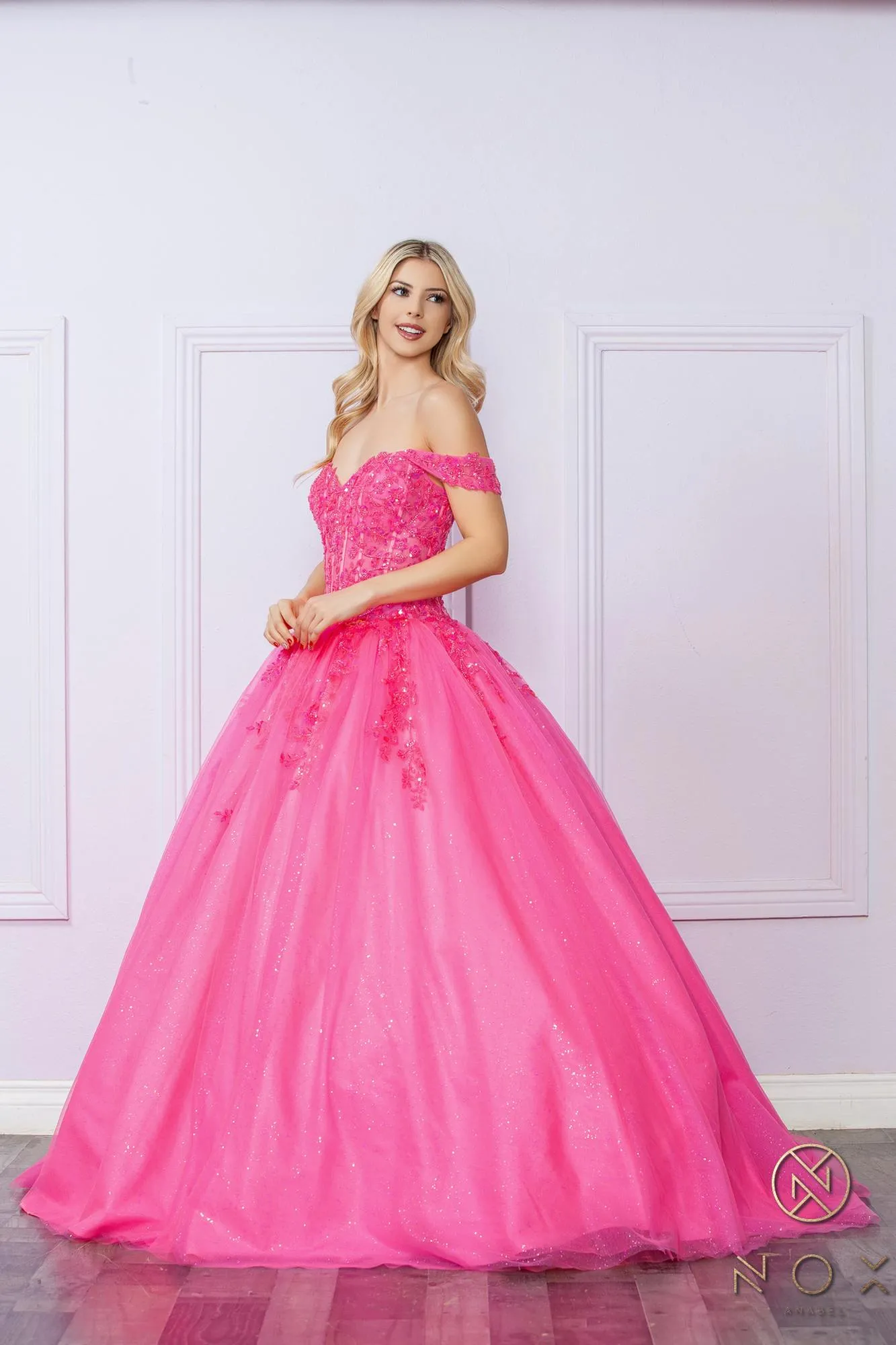 Nox Anabel H1349 Poofy Long Quinceanera Off the Shoulder Ballgown