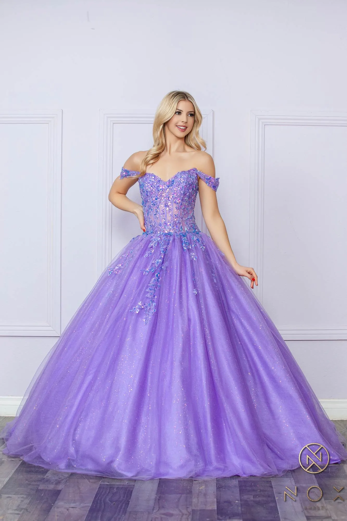 Nox Anabel H1349 Poofy Long Quinceanera Off the Shoulder Ballgown