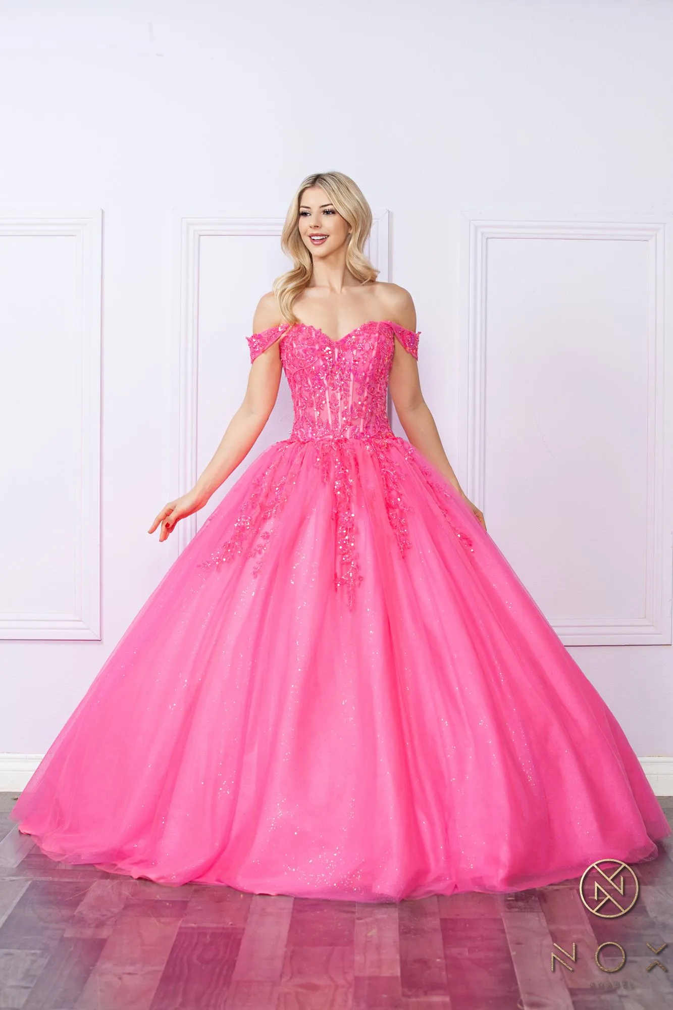 Nox Anabel H1349 Poofy Long Quinceanera Off the Shoulder Ballgown