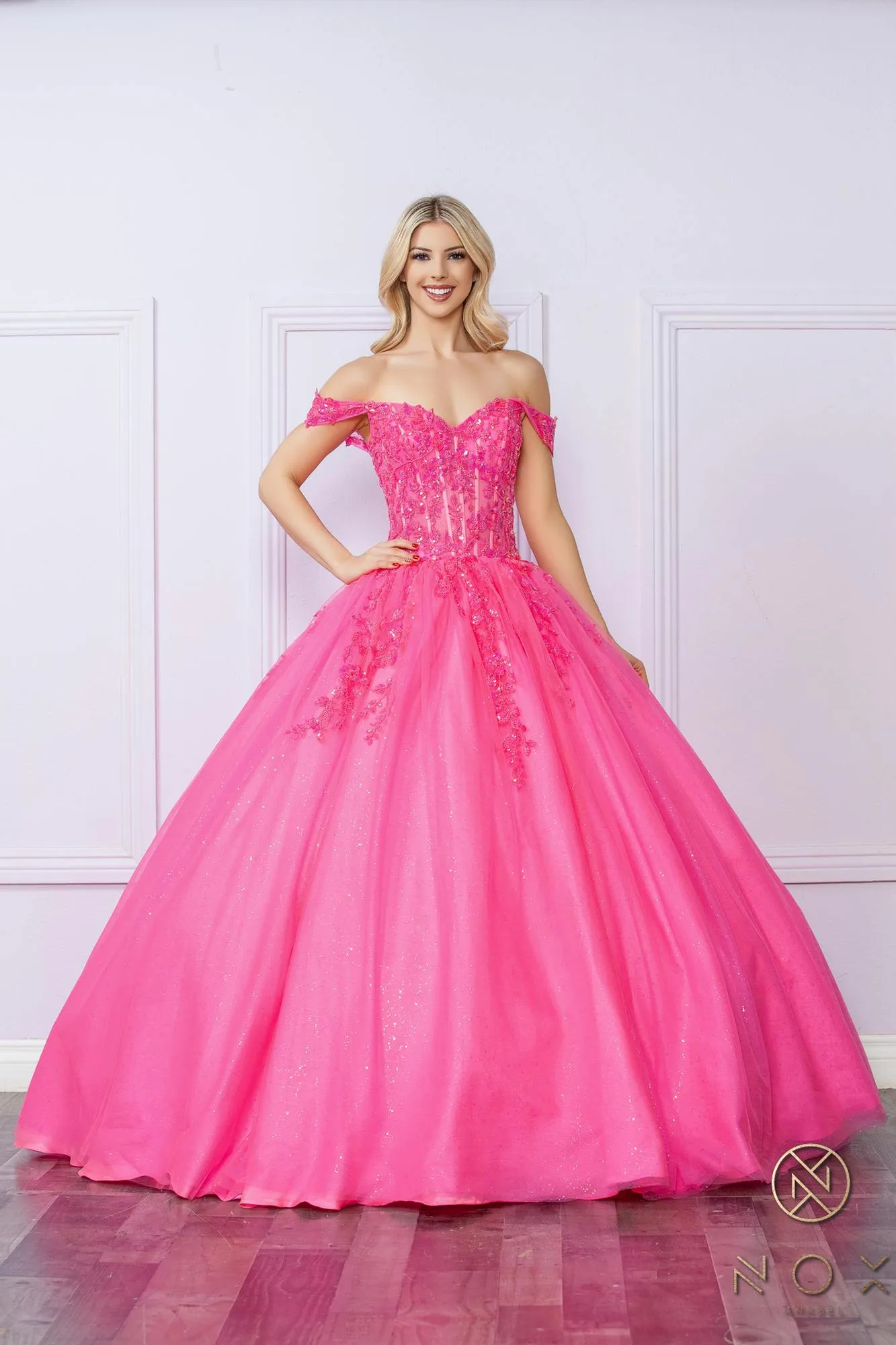 Nox Anabel H1349 Poofy Long Quinceanera Off the Shoulder Ballgown