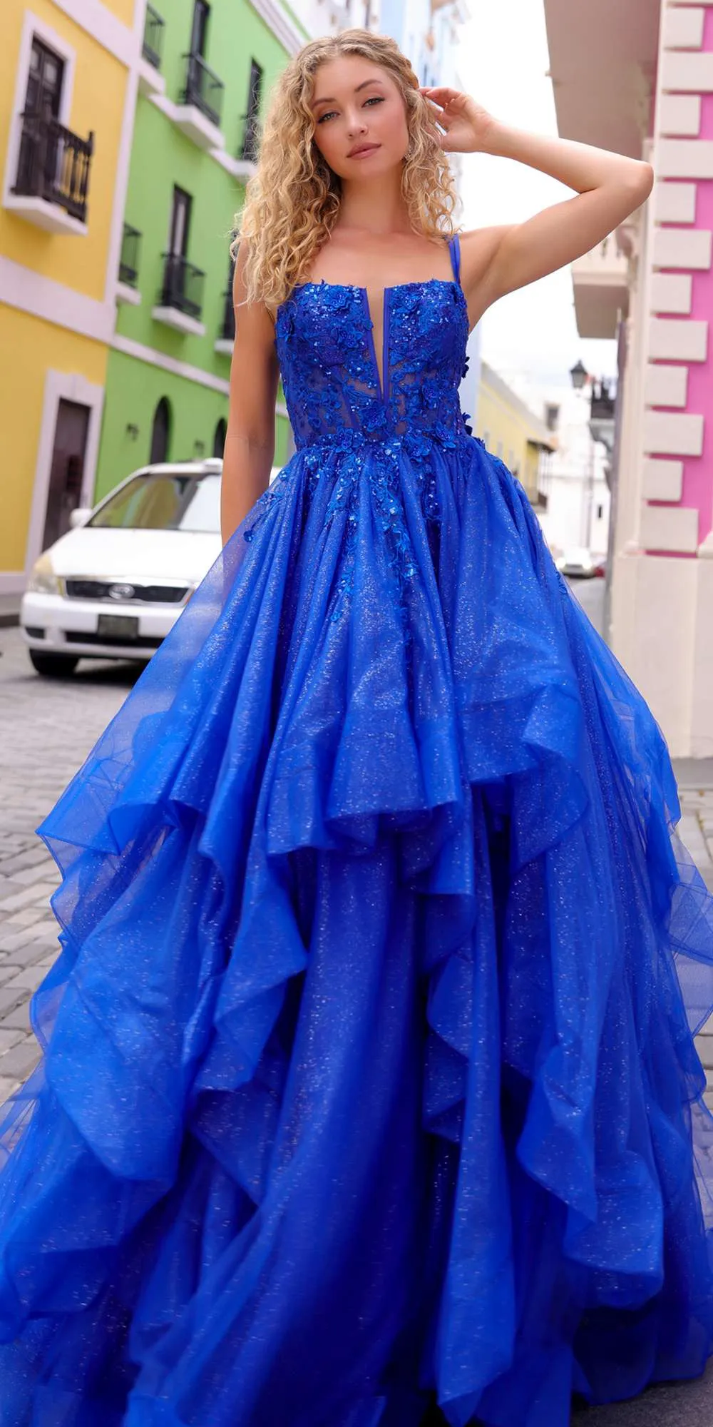 Nox Anabel H1351 Long A-Line Tiered Layered Ruffled Tulle Ballgown