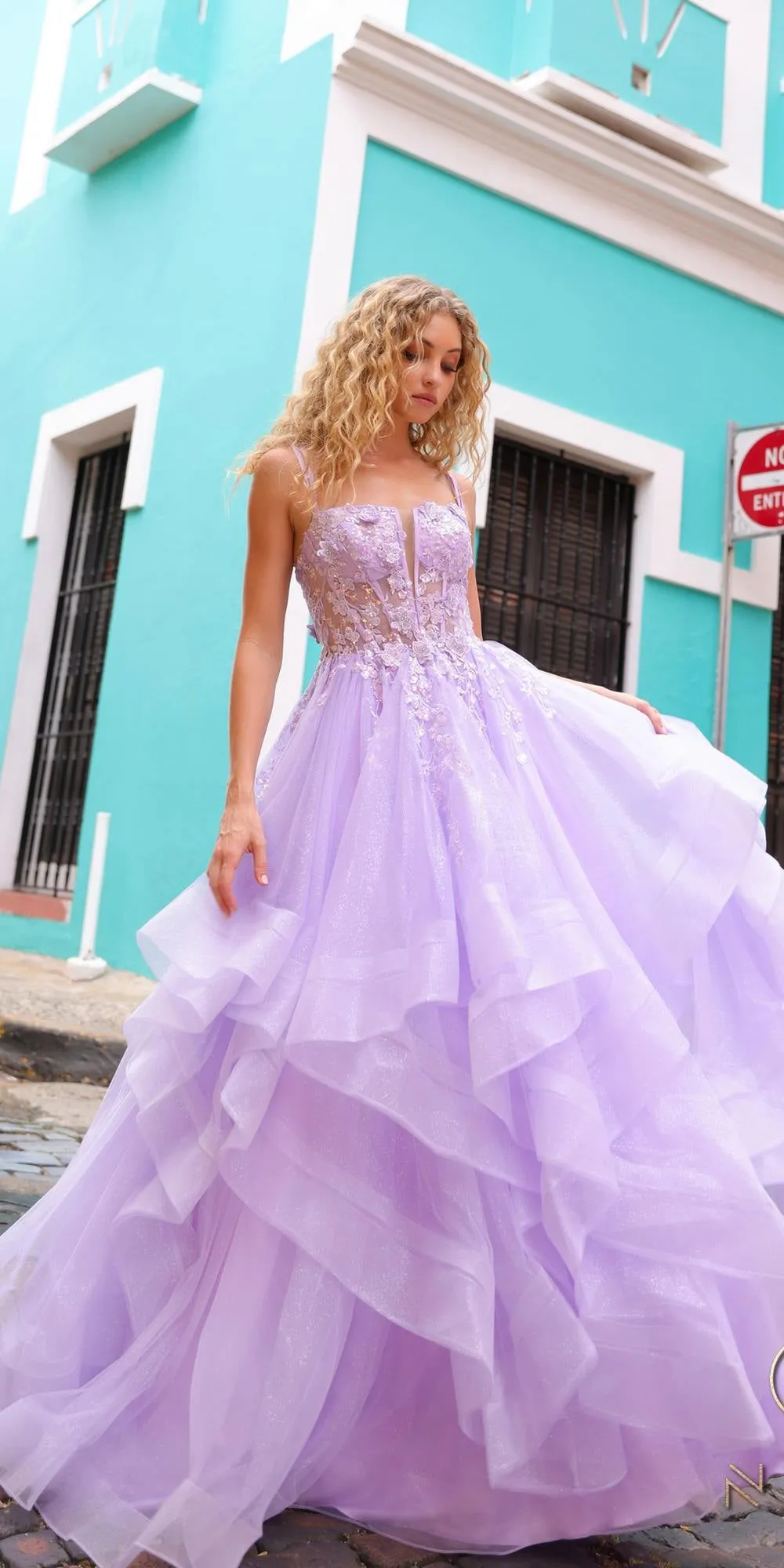 Nox Anabel H1351 Long A-Line Tiered Layered Ruffled Tulle Ballgown