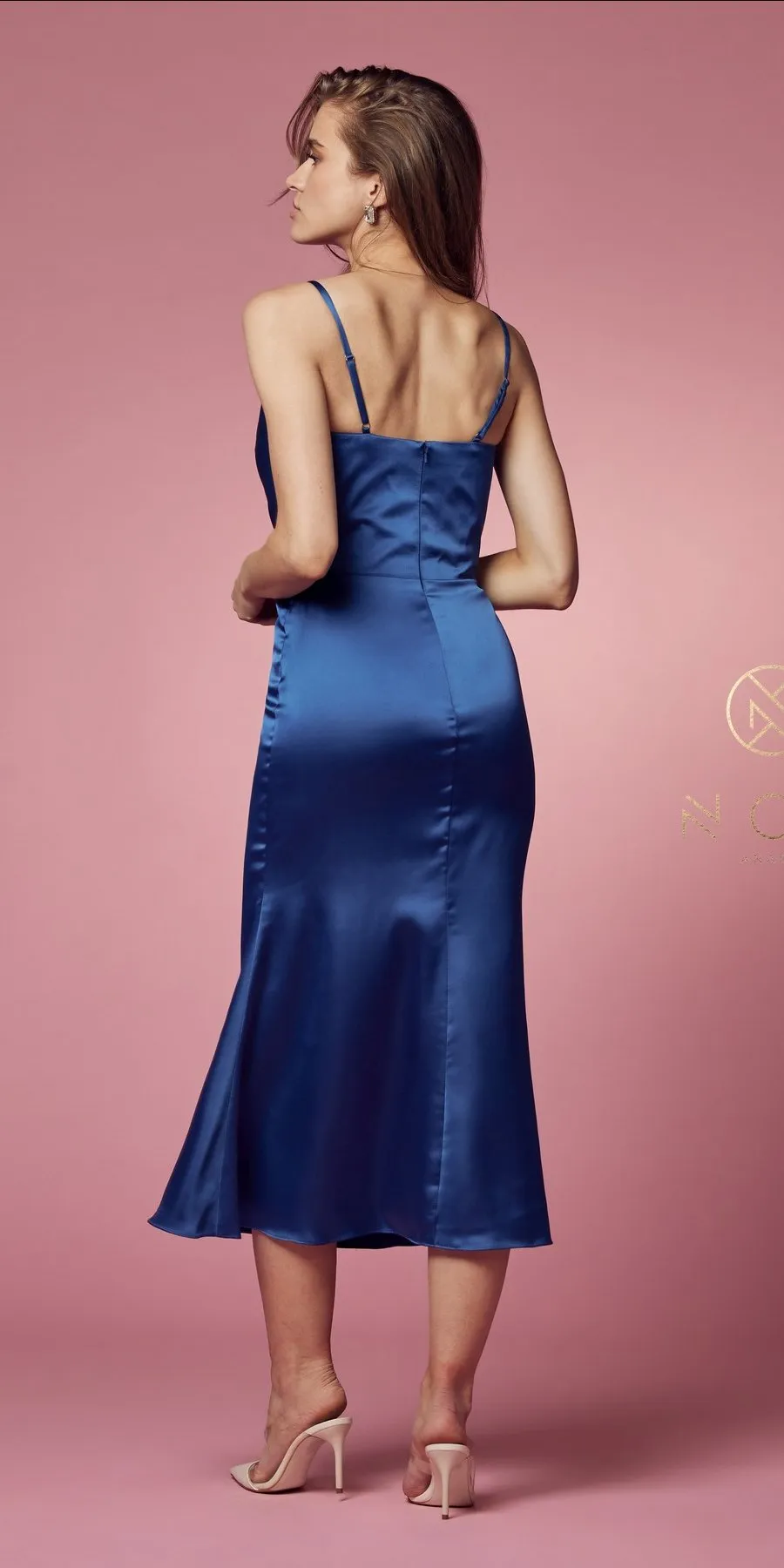 Nox Anabel R1027 Tea Midi-Length Formal Gown with Cowl Neckline