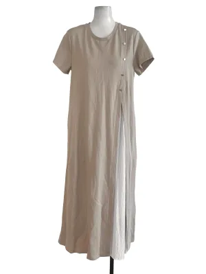 Nude Beige Plain Pleated Dress