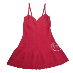 NWT Herve Leger Sweetheart Ribbed Fit and Flare Dress Fluted Hem Pink Burnt Rose