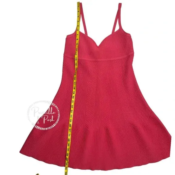 NWT Herve Leger Sweetheart Ribbed Fit and Flare Dress Fluted Hem Pink Burnt Rose