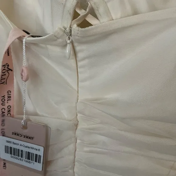 NWT OH POLLY | TRUE FOR YOU Ruched Mesh Cut Out Mini Dress Oyster White | Size 2
