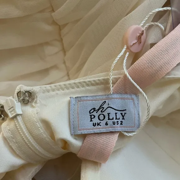 NWT OH POLLY | TRUE FOR YOU Ruched Mesh Cut Out Mini Dress Oyster White | Size 2