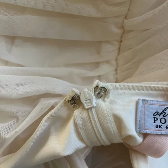 NWT OH POLLY | TRUE FOR YOU Ruched Mesh Cut Out Mini Dress Oyster White | Size 2