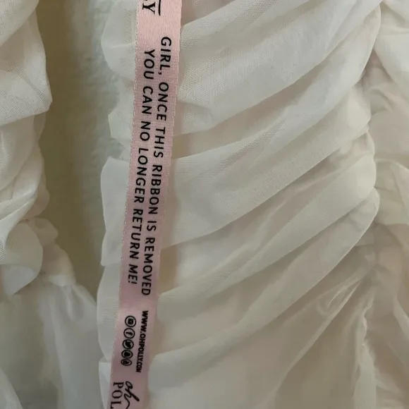 NWT OH POLLY | TRUE FOR YOU Ruched Mesh Cut Out Mini Dress Oyster White | Size 2