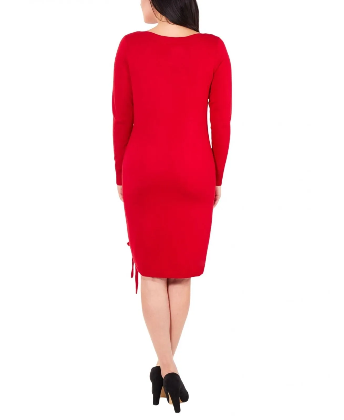 Ny Collection Women's Boat Neck Front Ruched Sweater Dress MSVD0433 Red XL