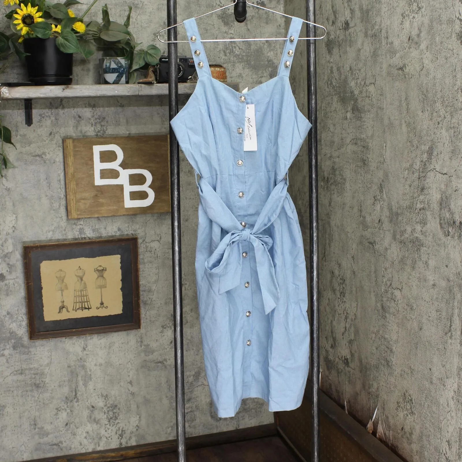 Ny Collection Womens Petite Sweetheart Neck Chambray Sundress PCBD1241