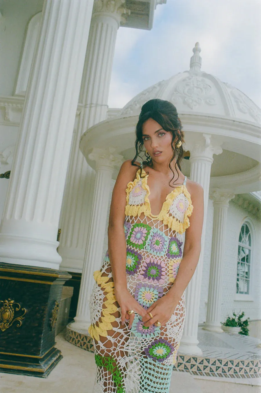 Octavia Crochet Party Dress Multi-Coloured