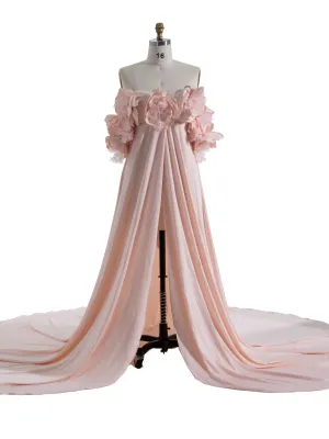 Off Shoulder Handmade Flower Maternity Dress for Photo Shoot Maternity Gown for Baby Shower