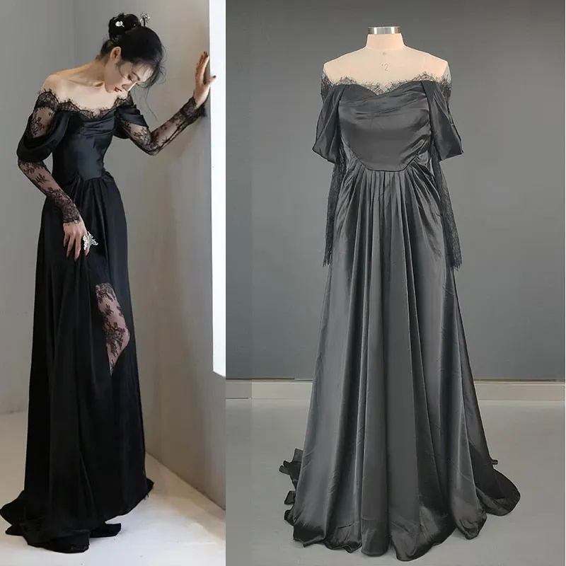 Off Shoulder Lace Wedding Gowns Big Size A Line Long Sleeves
