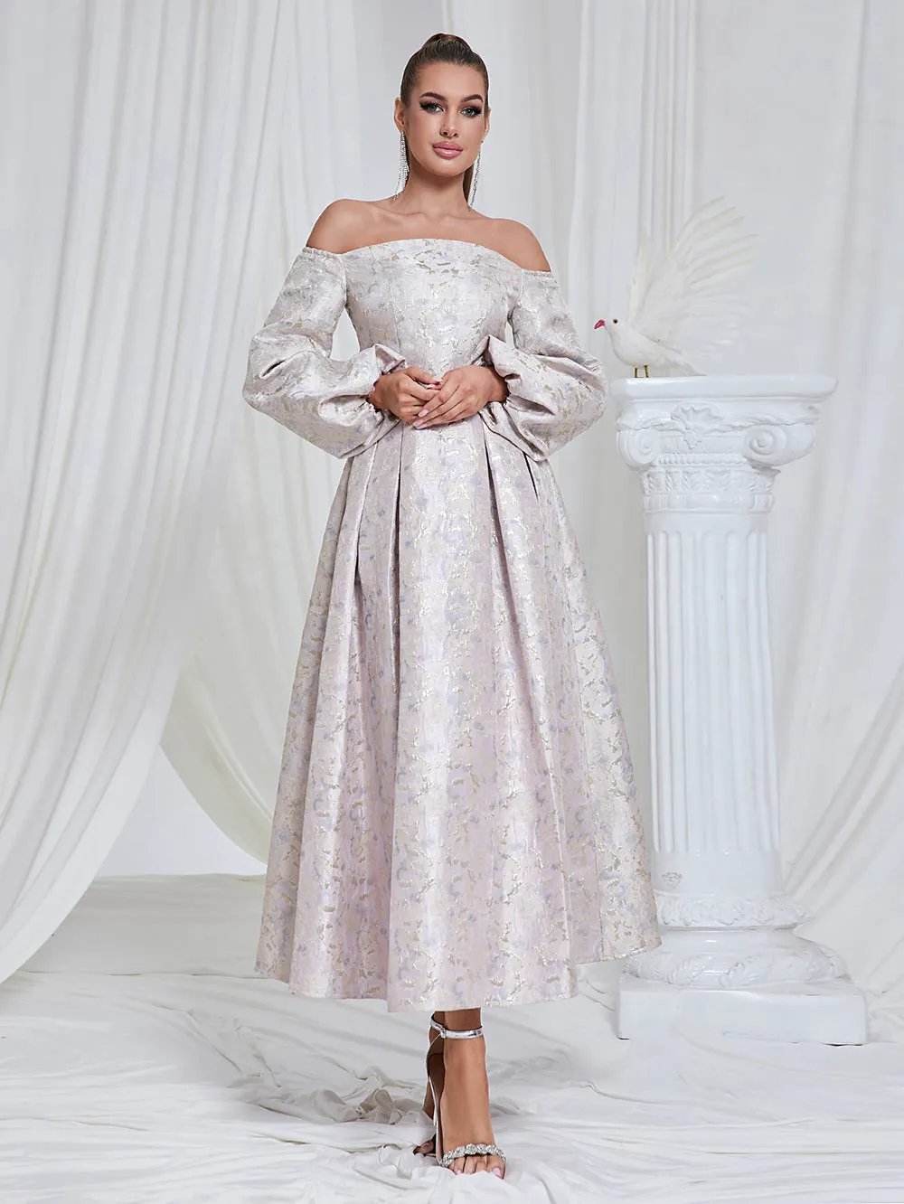 Off Shoulder Long Sleeve Graceful Maxi Bodycon Dress HB10200