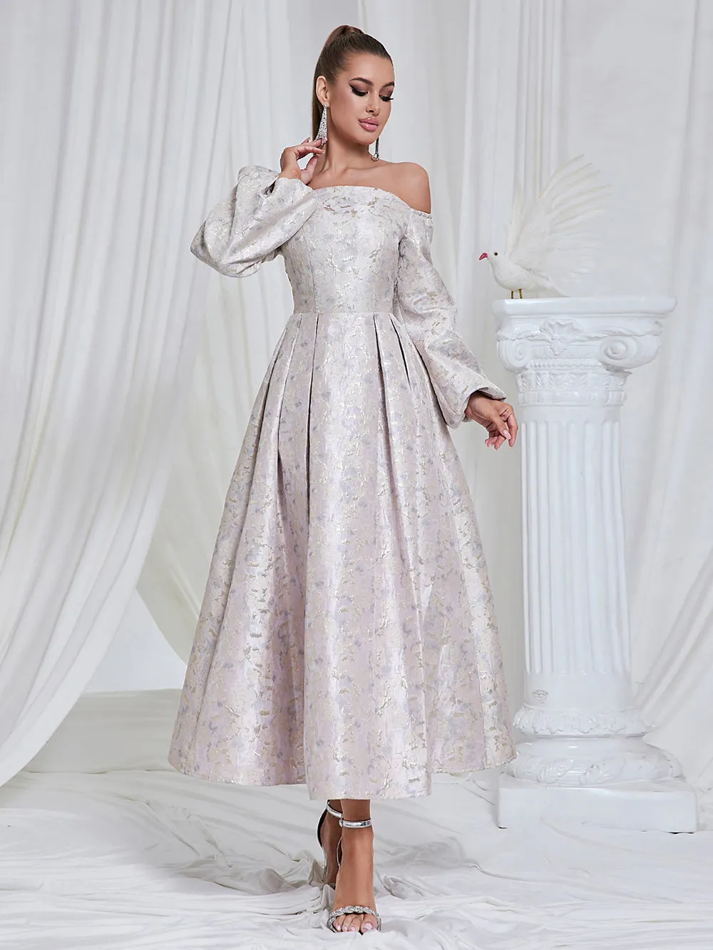Off Shoulder Long Sleeve Graceful Maxi Bodycon Dress HB10200