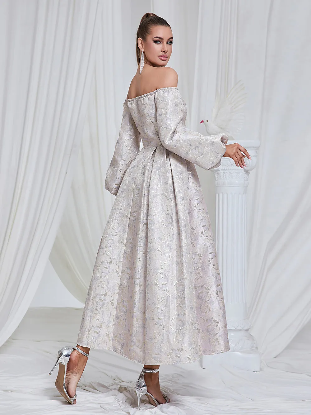 Off Shoulder Long Sleeve Graceful Maxi Bodycon Dress HB10200