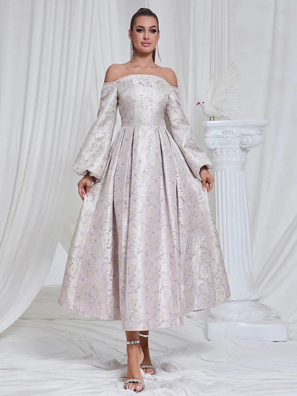 Off Shoulder Long Sleeve Graceful Maxi Bodycon Dress HB10200