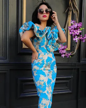 Off Shoulder Pleated Midi Backless Bodycon Dress
