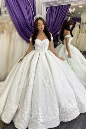 Off-the-shoulder Appliques Floral Wedding Dresses Gown 2020