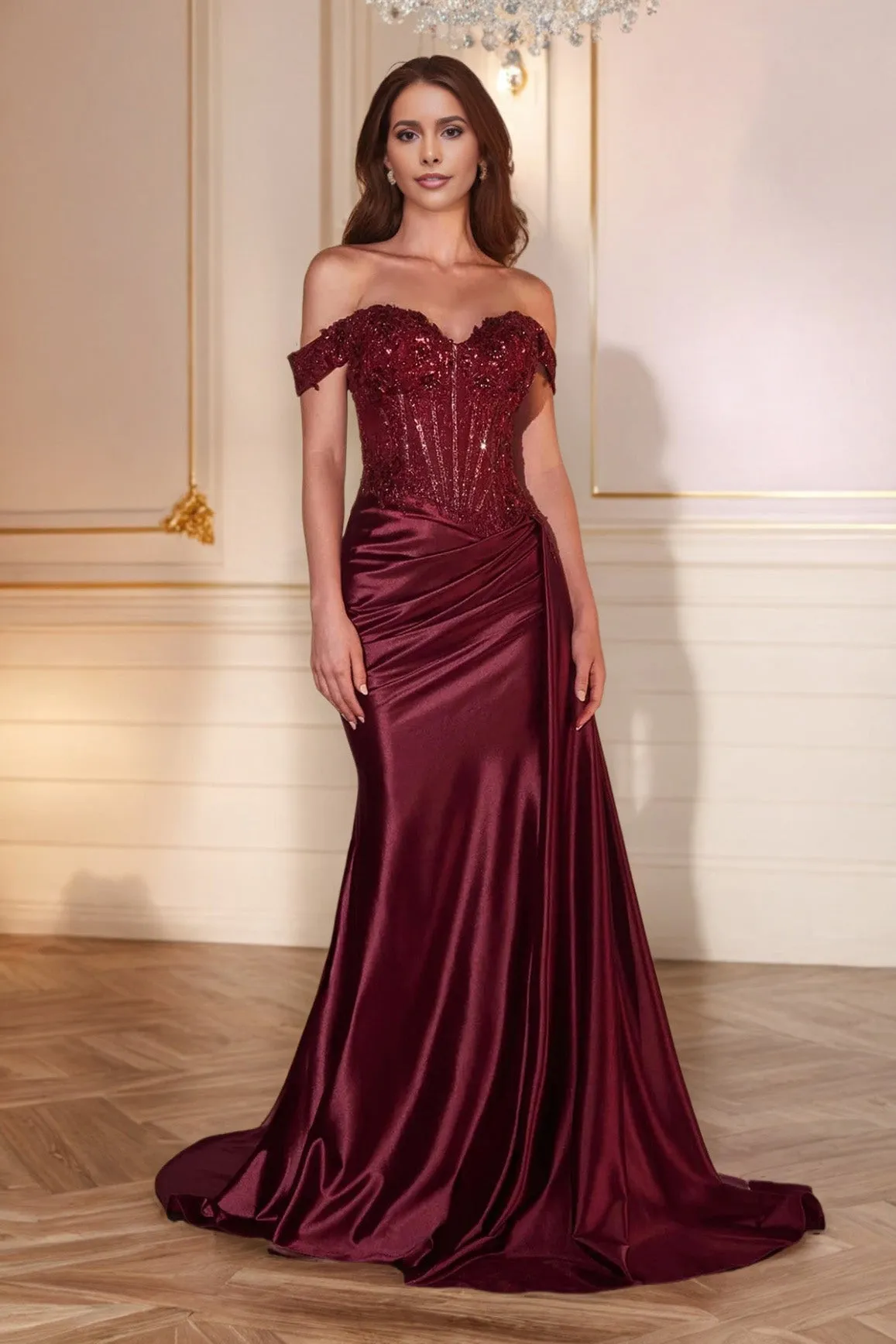 Off The Shoulder Pleats Sweetheart Long Prom Dress with Slit