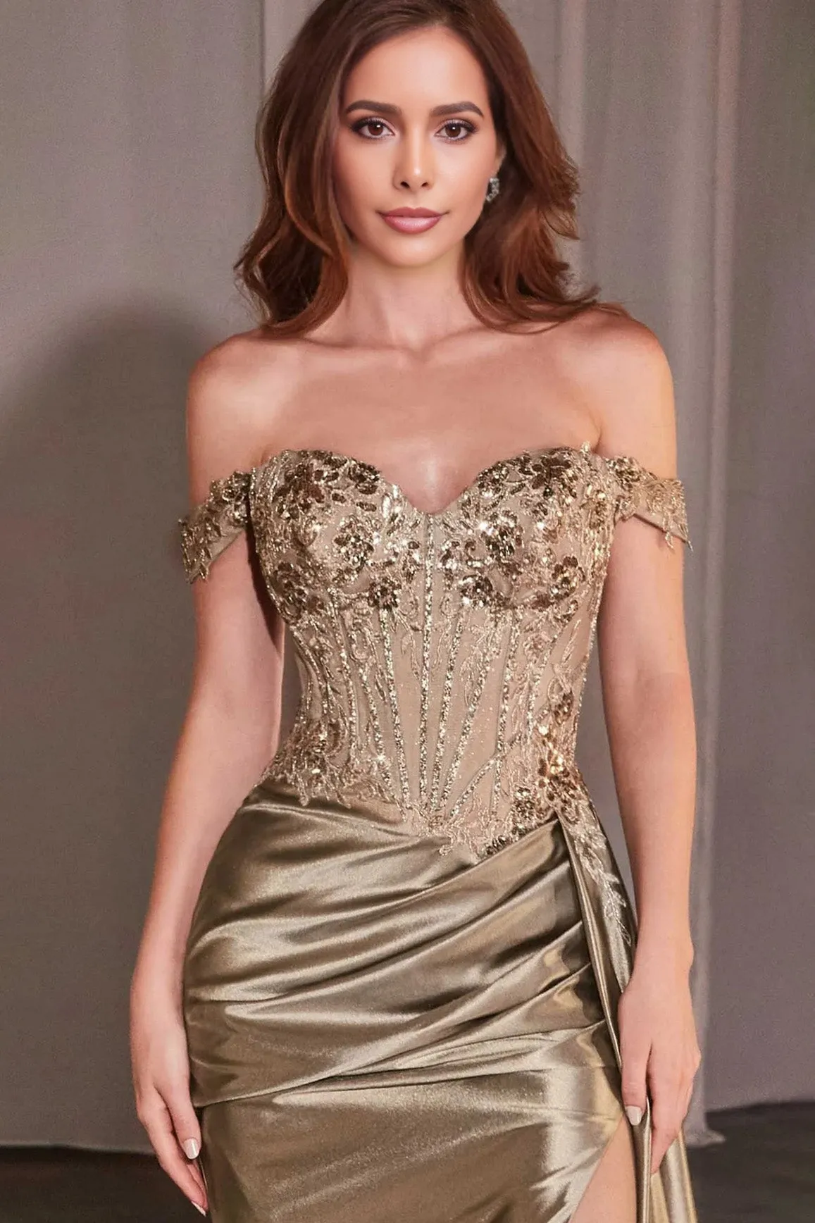 Off The Shoulder Pleats Sweetheart Long Prom Dress with Slit