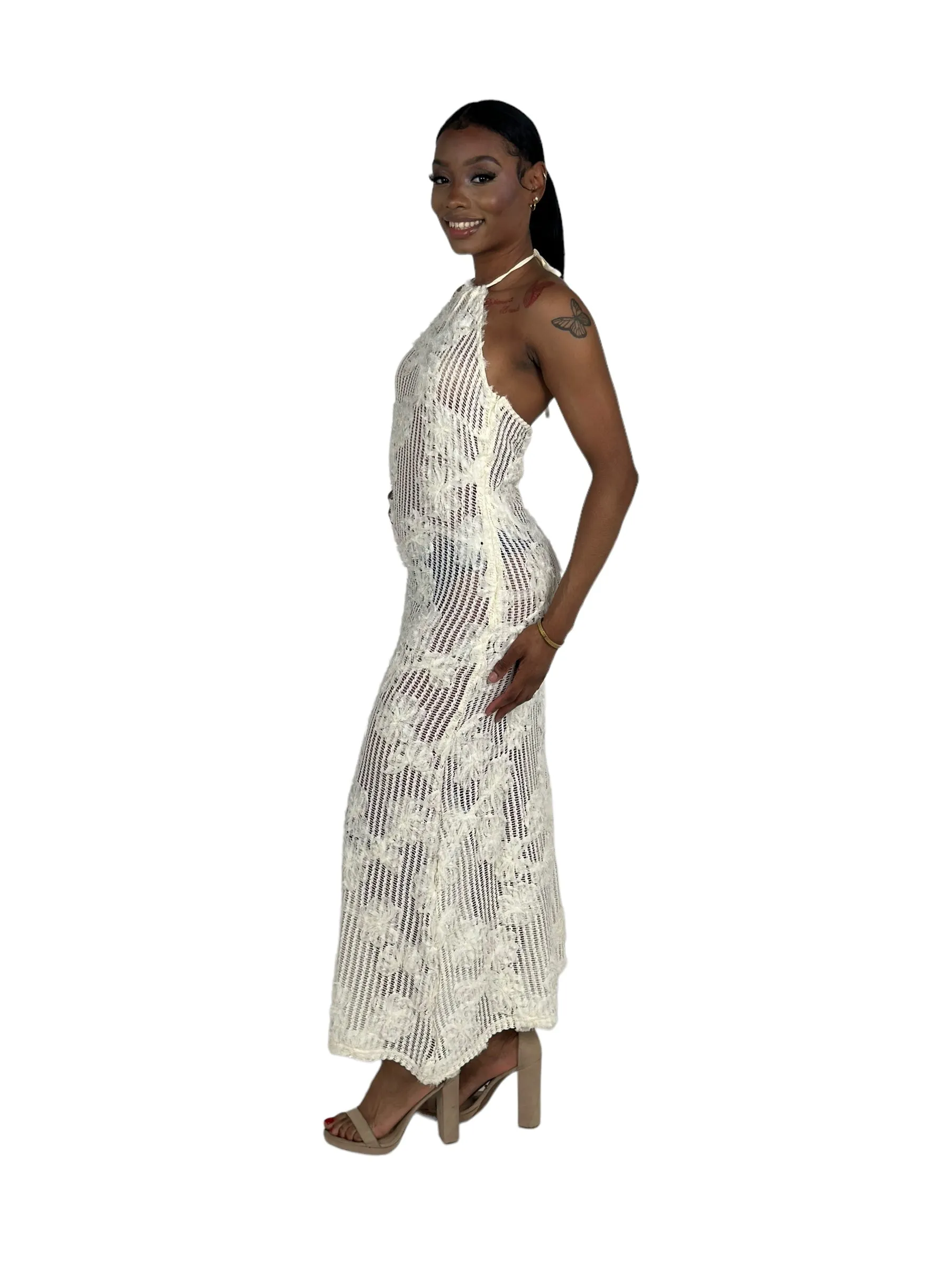 Off White Halter Sweater Dress