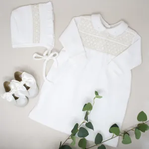 Off White Handsmocked Christening Set