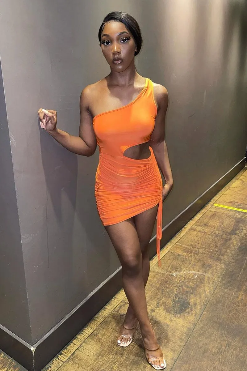 Orange Slinky One Shoulder Cut Out Dress - Semira