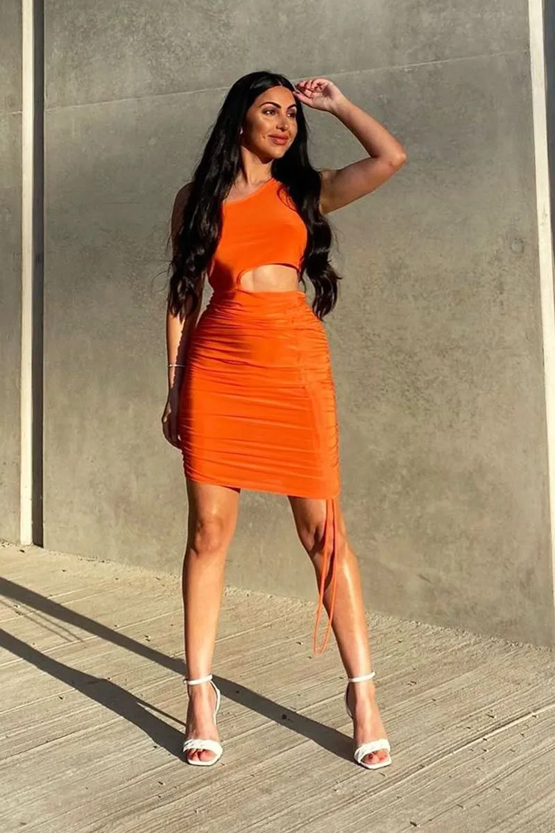 Orange Slinky One Shoulder Cut Out Dress - Semira