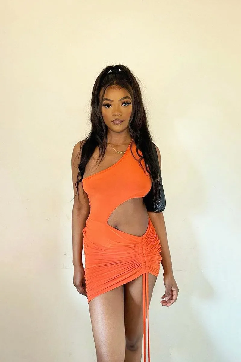 Orange Slinky One Shoulder Cut Out Dress - Semira