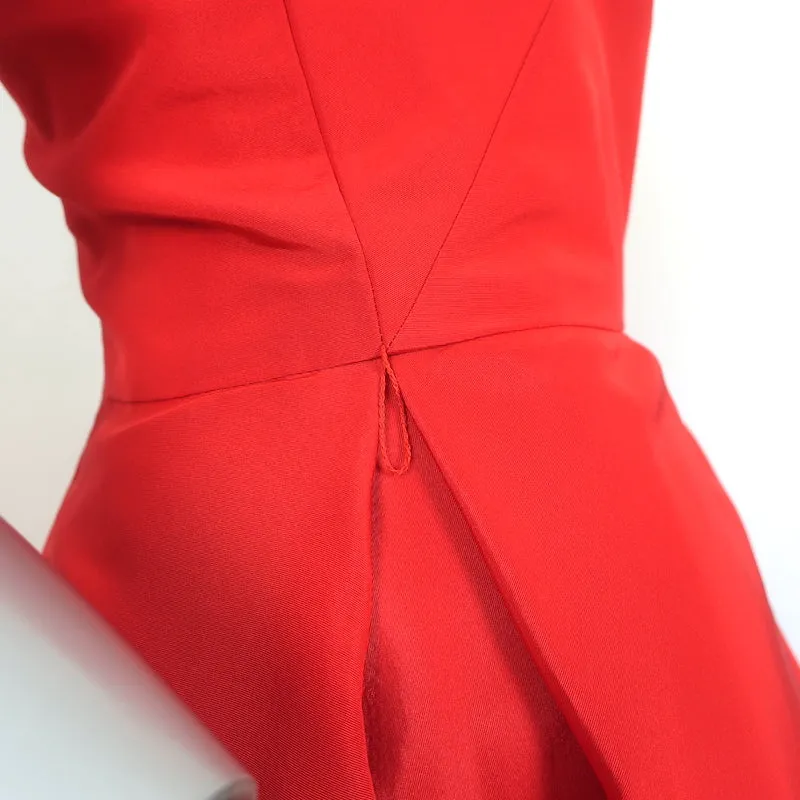 Oscar de la Renta Strapless Pleated Cocktail Dress Red Silk Faille Size 6