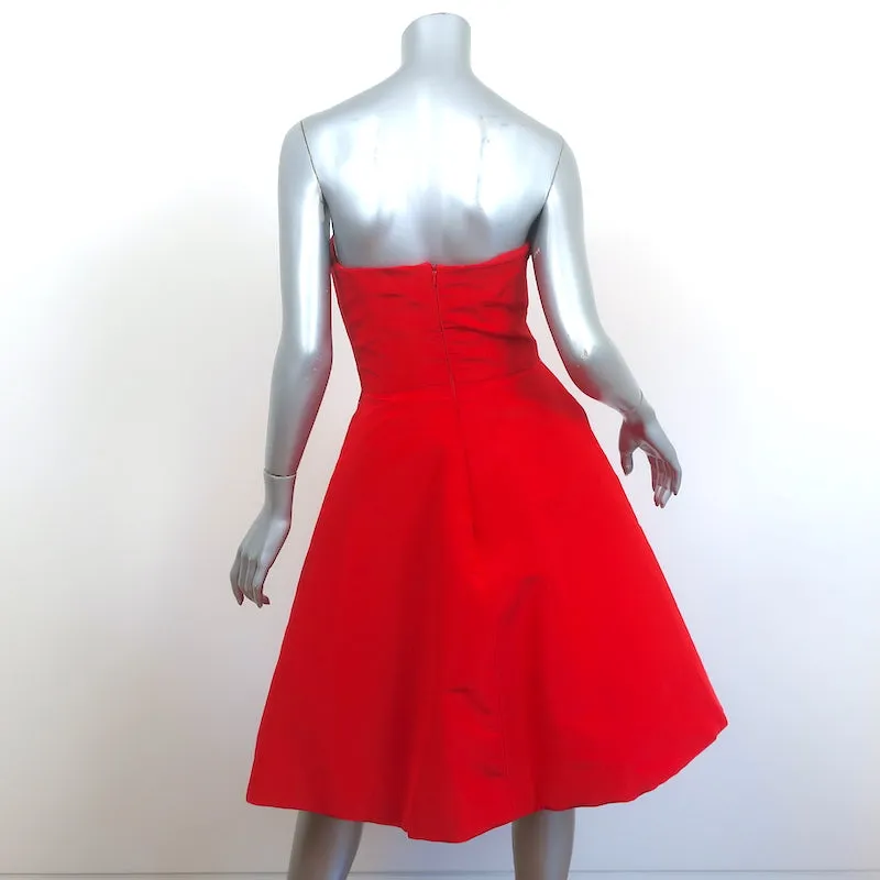 Oscar de la Renta Strapless Pleated Cocktail Dress Red Silk Faille Size 6