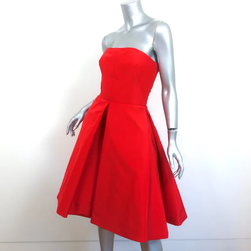 Oscar de la Renta Strapless Pleated Cocktail Dress Red Silk Faille Size 6