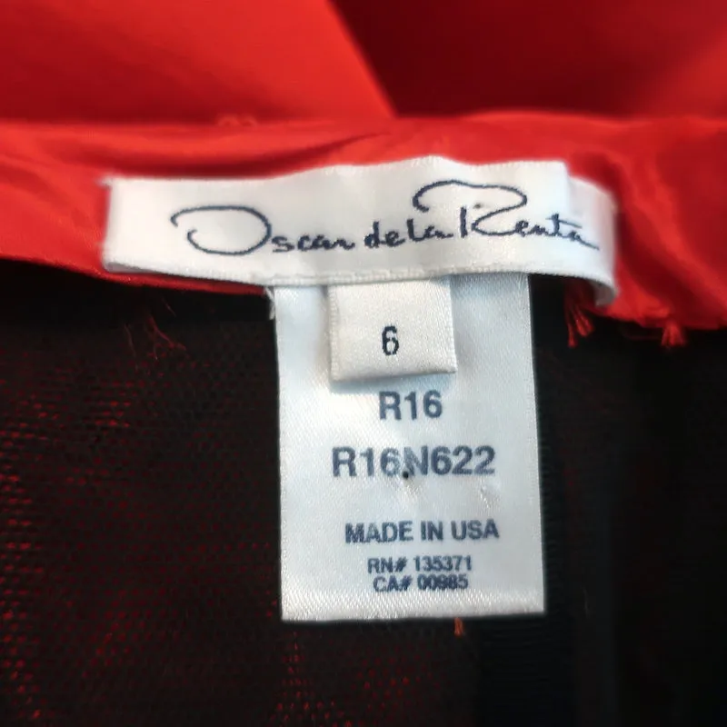 Oscar de la Renta Strapless Pleated Cocktail Dress Red Silk Faille Size 6